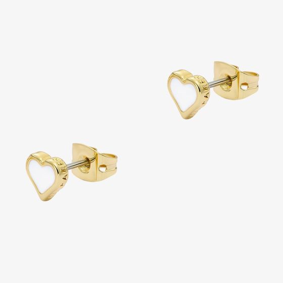 Ted Baker HAILEY Gold Tone Plated White Enamel Heart Stud Earrings TBJ4210-02-08