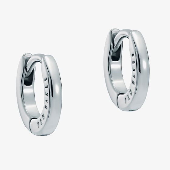 Ted Baker CRISETE Silver Tone Plated Logo Huggie Hoop Earrings TBJ3745-01-03