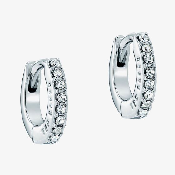 Ted Baker HETTIE Silver Tone Plated Crystal Huggie Hoop Earrings TBJ4161-01-02