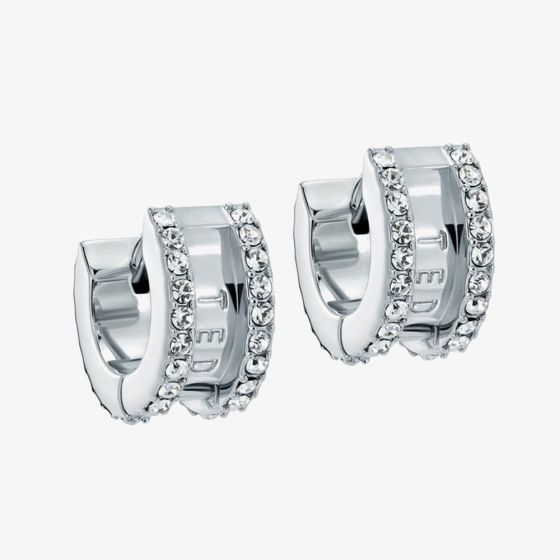 Ted Baker ROSIE Silver Tone & Crystal Roll Huggie Hoop Earrings TBJ4085-01-02
