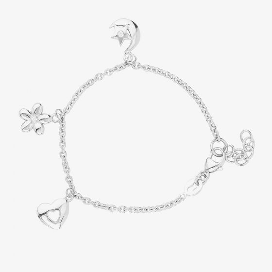 Fleur Kids Sterling Silver Heart Star And Moon Bracelet AVB268604