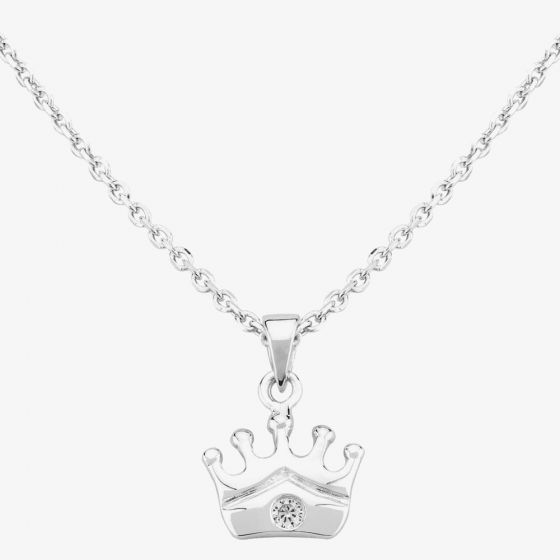 Fleur Kids Sterling Silver Cubic Zirconia Crown Pendant Necklace AZP030304
