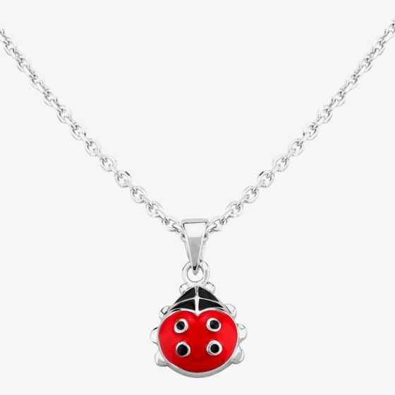 Fleur Kids Sterling Silver Red Enamel Ladybird Pendant Necklace AZP231704