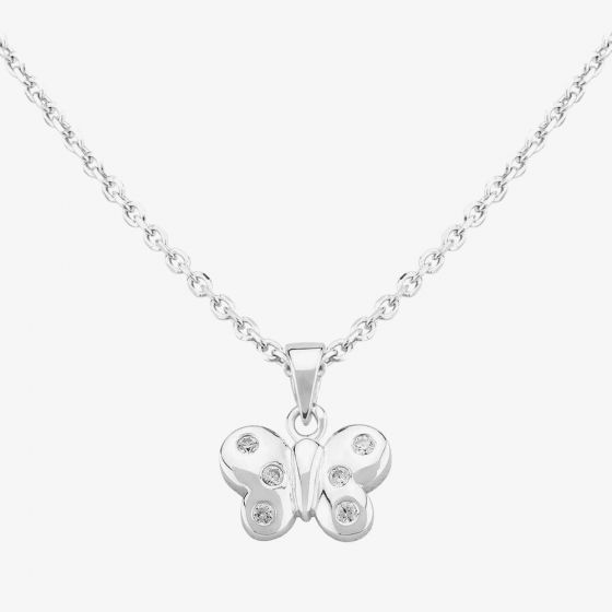 Fleur Kids Sterling Silver Cubic Zirconia Butterfly Pendant Necklace AZP267804