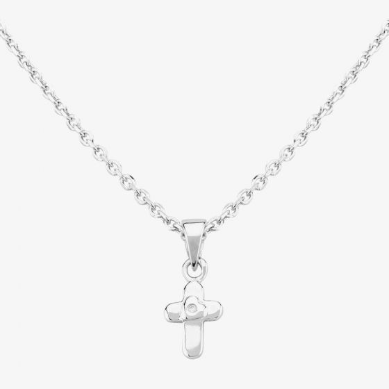 Fleur Kids Sterling Silver Cubic Zirconia Cross Pendant Necklace AZP041404