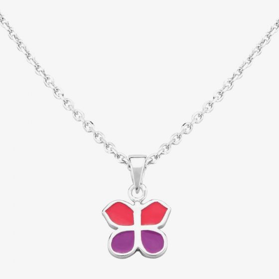 Fleur Kids Sterling Silver Pink And Purple Butterfly Pendant Necklace AZP041904