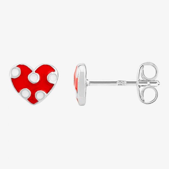 Fleur Kids Sterling Silver Red Enamel Polka Dot Heart Stud Earrings AZE143704