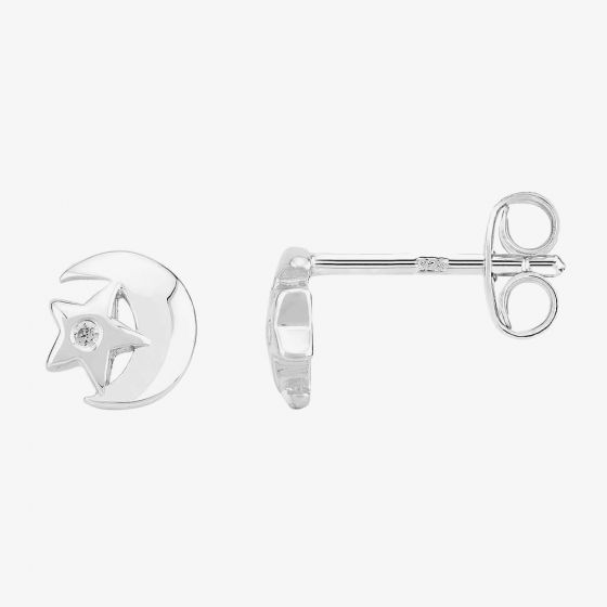 Fleur Kids Sterling Silver Cubic Zirconia Moon And Star Stud Earrings AZE116404