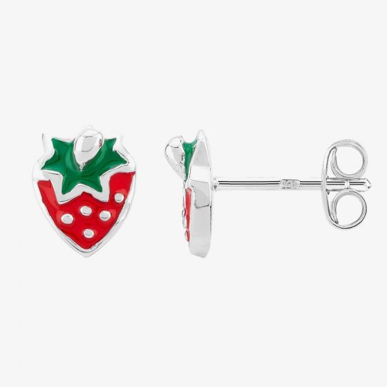 Fleur Kids Sterling Silver Red Enamel Strawberry Stud Earrings AZE026404