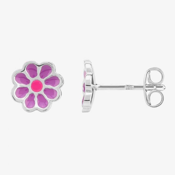 Fleur Kids Sterling Silver Purple Flower Stud Earrings AZE030104P
