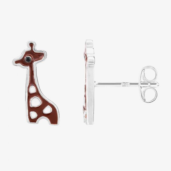 Fleur Kids Sterling Silver Brown Enamel Giraffe Stud Earrings AZE257704