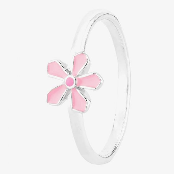 Fleur Kids Sterling Silver Pink Enamel Flower Ring AZR087804 