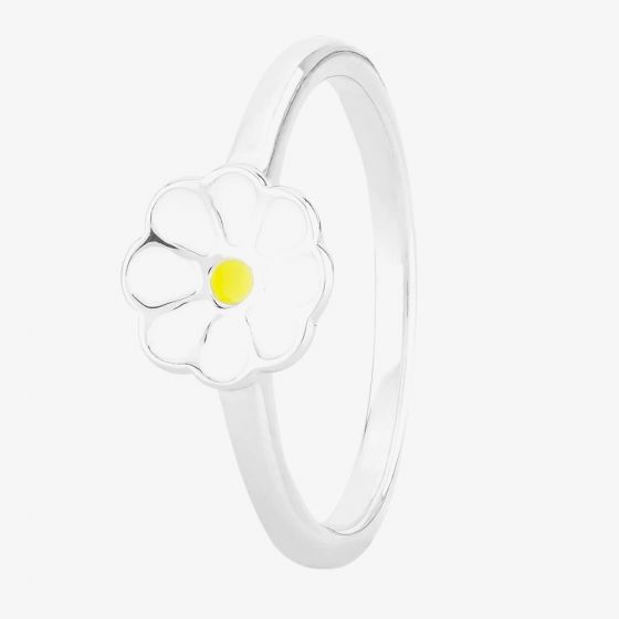 Fleur Kids Sterling Silver White And Yellow Enamel Flower Ring AZR030104 