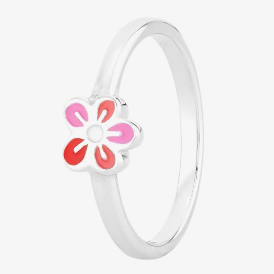 Fleur Kids Sterling Silver Pink And Red Enamel Flower Ring AZR212804 