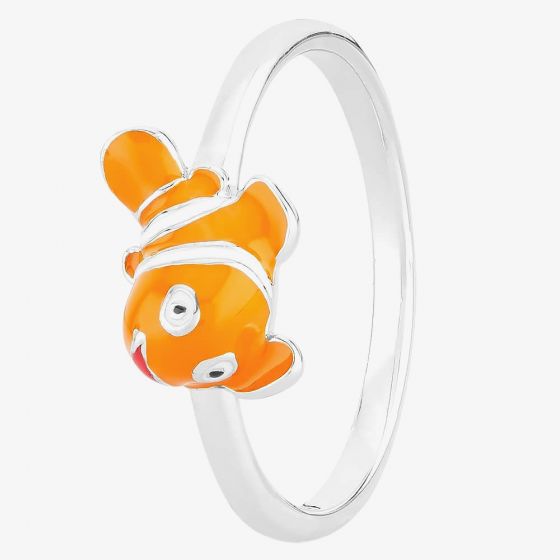 Fleur Kids Sterling Silver Orange Enamel Fish Ring AZR212104