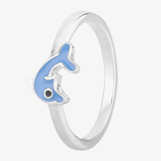 Fleur Kids Sterling Silver Blue Enamel Dolphin Ring AZR222904 