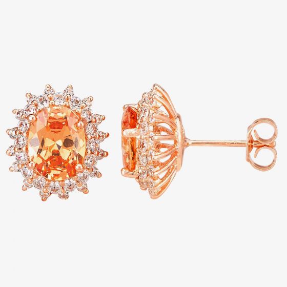 Morado Rose Gold Oval Champagne Cubic Zirconia Cluster Stud Earrings P8150E CHAMPAGNE RGP