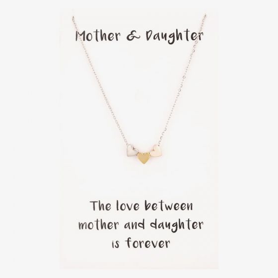 Sentiments Mother and Daughter Multi-Tone Heart Charm Necklace 18791
