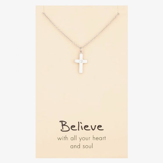 Sentiments Believe With All Your Heart and Soul Cubic Zirconia Cross 13642