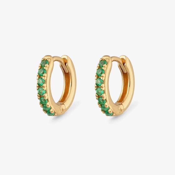 Scream Pretty 18ct Gold Plated Green Cubic Zirconia Huggie Hoop Earrings SPESGS185