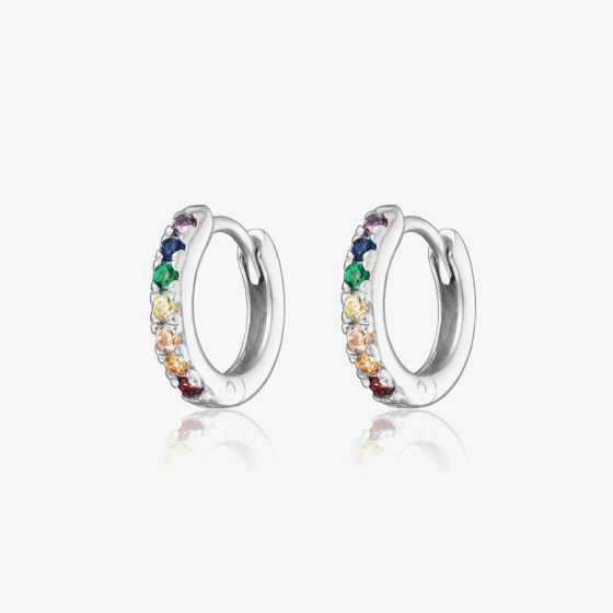 Scream Pretty Silver Rhodium Plated Rainbow Cubic Zirconia Huggie Hoop Earrings SPESSS48-MC