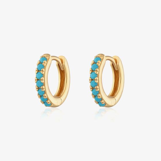 Scream Pretty 18ct Gold Plated Turquoise Blue Cubic Zirconia Huggie Hoop Earrings SPESGS133