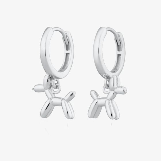 Scream Pretty Silver Rhodium Plated Plated Balloon Dog Charm Hoop Earrings SPS-159