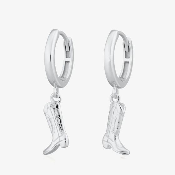 Scream Pretty Silver Rhodium Plated Plated Cowboy Boot Charm Hoop Earrings SPG-160