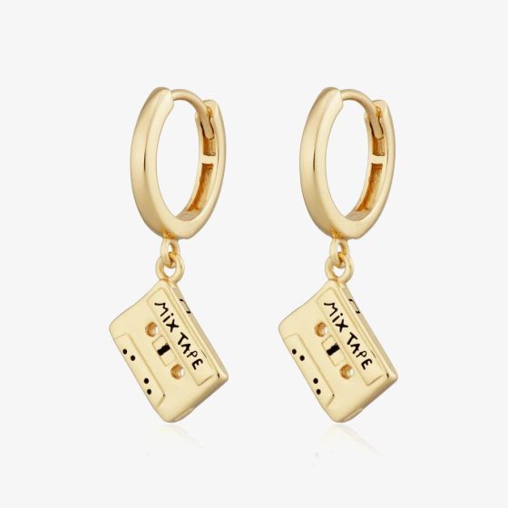 Scream Pretty 18ct Gold Plated Mix Tape Charm Hoop Earrings SPG-156