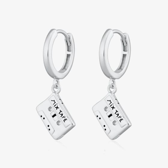 Scream Pretty Silver Rhodium Plated Mix Tape Charm Hoop Earrings SPS-156