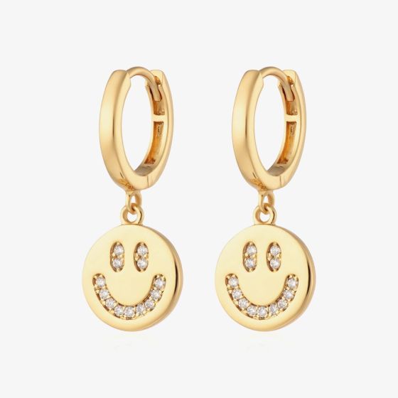 Scream Pretty Silver Rhodium Plated Cubic Zirconia Smiley Face Charm Hoop Earrings SPG-56