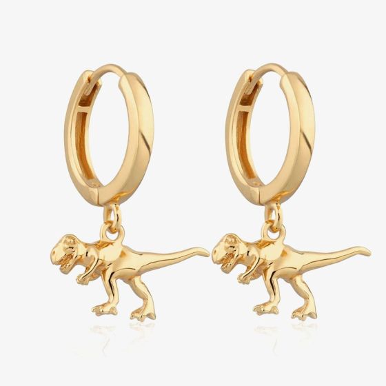 Scream Pretty 18ct Gold Plated Dinosaur Charm Hoop Earrings SPG-200