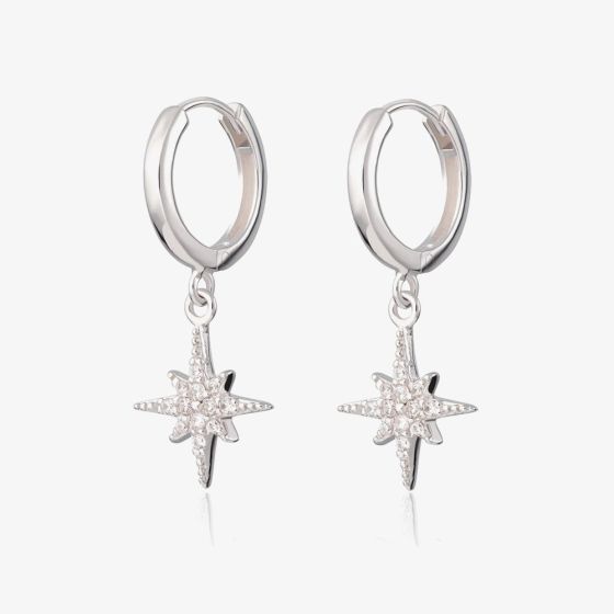 Scream Pretty Starburst Silver Rhodium Cubic Zirconia Star Charm Hoop Earrings SPEDSS41-PV