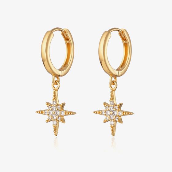 Scream Pretty Starburst 18ct Gold Plated Cubic Zirconia Star Charm Hoop Earrings SPEDGS41-PV