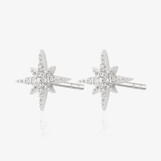 Scream Pretty Starburst Silver Rhodium Cubic Zirconia Star Stud Earrings SPESSS32