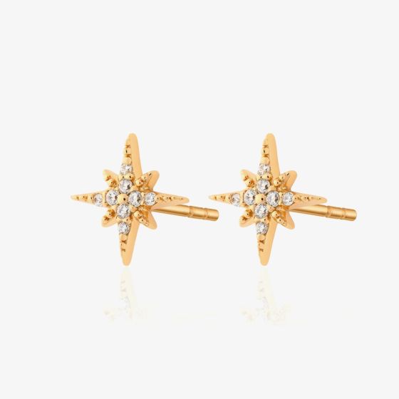 Scream Pretty Starburst 18ct Gold Plated Cubic Zirconia Star Stud Earrings SPESGS32