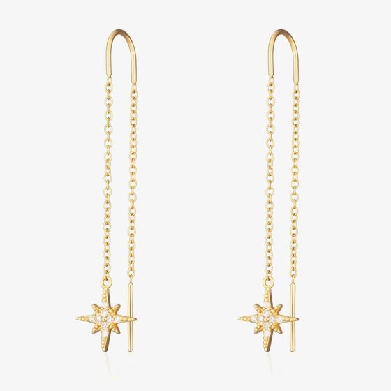 Scream Pretty Starburst 18ct Gold Plated Cubic Zirconia Threader Star Earrings SPEDGS7-PV
