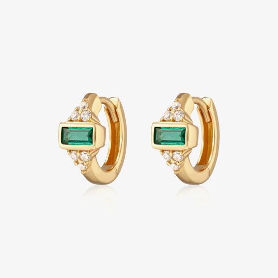Scream Pretty Audrey 18ct Gold Plated Green Cubic Zirconia Huggie Hoop Earrings SPG-91