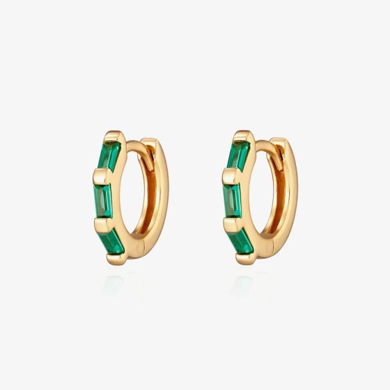 Scream Pretty 18ct Gold Plated Baguette Cut Green Cubic Zirconia Huggie Hoop Earrings SPG-95