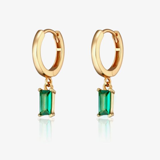 Scream Pretty 18ct Gold Plated Green Cubic Zirconia Drop Hoop Earrings SPG-426