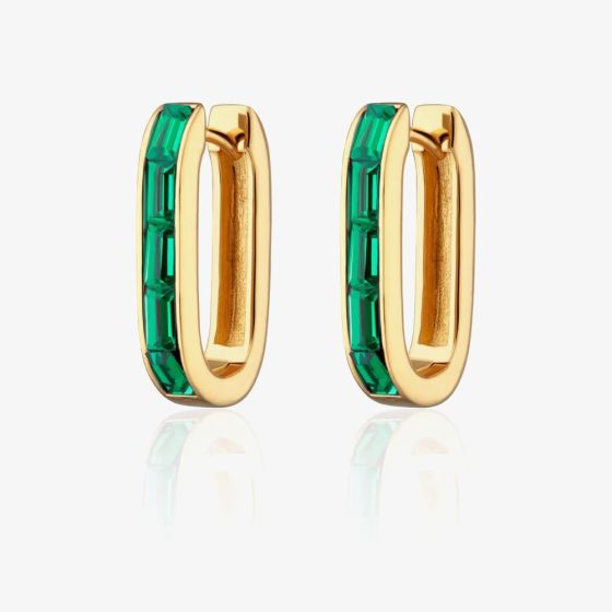 Scream Pretty 18ct Gold Plated Oval Green Cubic Zirconia Hoop Earrings SPG-93