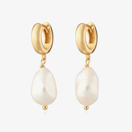 Scream Pretty Hannah Martin 18ct Gold Plated Baroque Pearl Dropper Huggie Earrings SPG-298