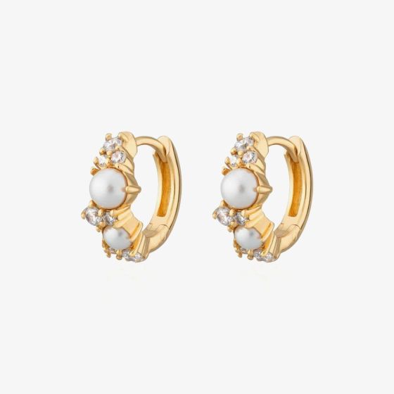 Scream Pretty Hannah Martin 18ct Gold Plated Pearl Cubic Zirconia Cluster Huggie Earrings SPG-404