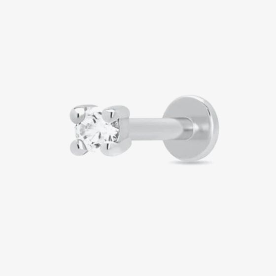 Scream Pretty Silver Rhodium Plated Round Cubic Zirconia Single Stud Earrings SPS-33