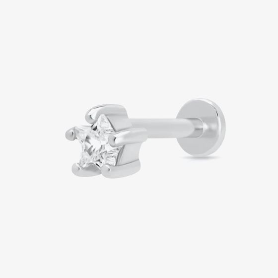 Scream Pretty Silver Rhodium Plated Cubic Zirconia Single Star Stud Earrings SPS-4a