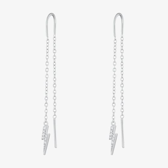 Scream Pretty Silver Rhodium Plated Cubic Zirconia Lightning Bolt Threader Earrings SPS-119