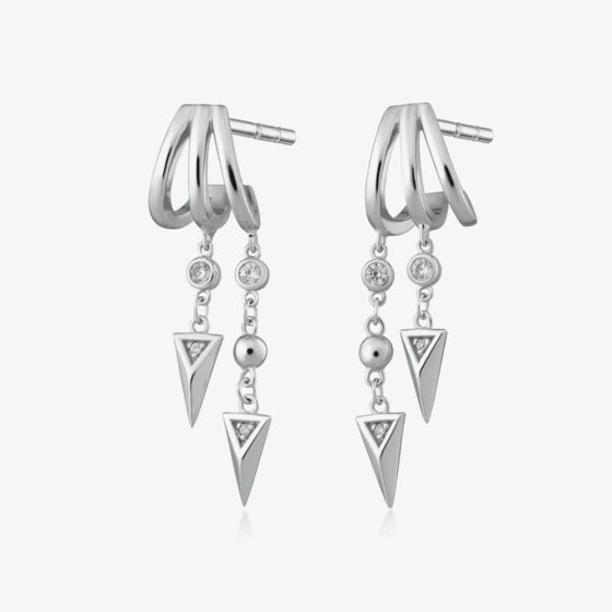 Scream Pretty Rebel Silver Rhodium Plated Illusion Cubic Zirconia Triple Hoop Drop Earrings SPS-155