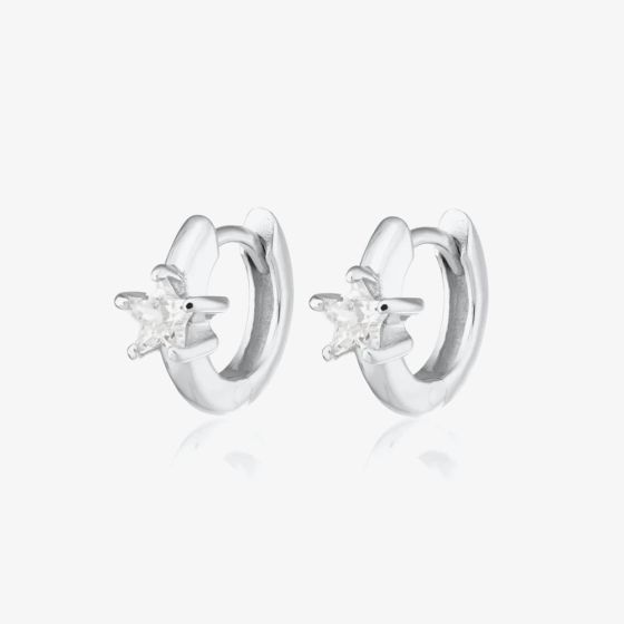 Scream Pretty Silver Rhodium Plated Cubic Zirconia Single Star Huggie Hoop Earrings SPS-398