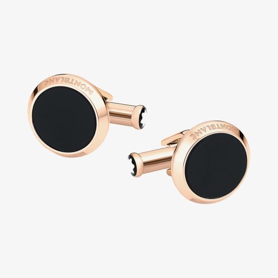 Montblanc Meisterstuck Round Rose Gold Tone Onyx Cufflinks 116663