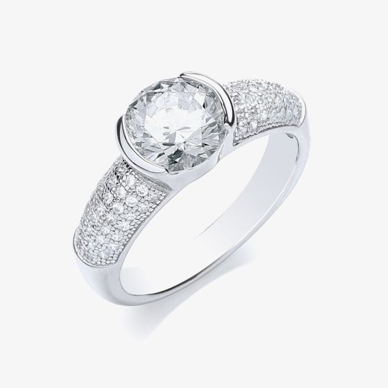 Bouton Ladies Silver Cubic Zirconia Pavé Shoulders Ring BR070 O
